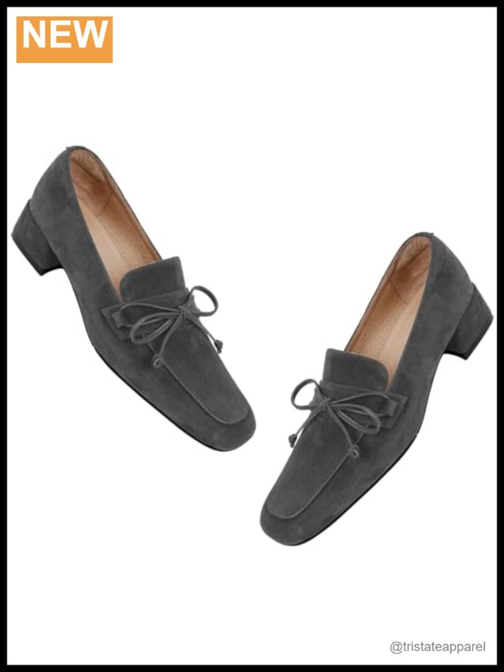 MOOMMO Suede Low Block Heel Square Toe Bow Slip On Loafers Oxford Dress Pumps